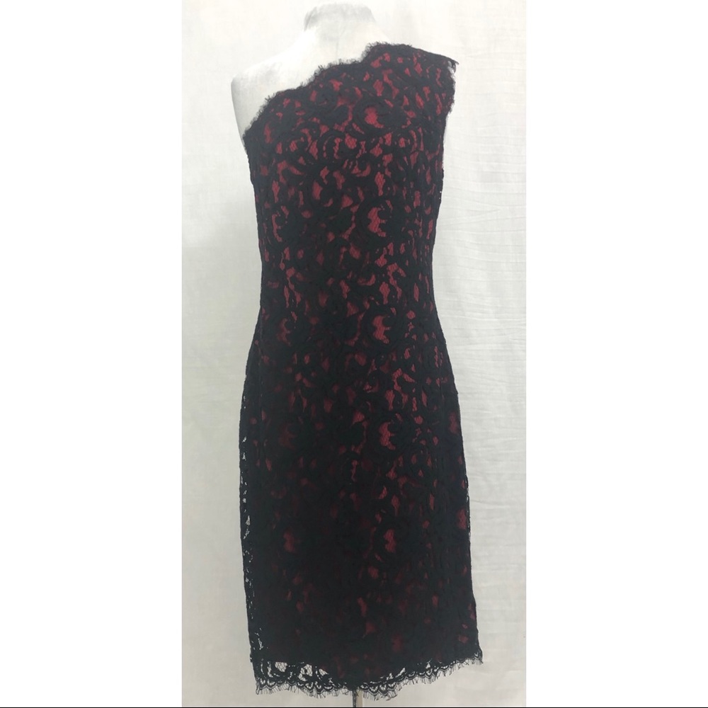 Tadashi Shoji One Shoulder Lace Sheath Dress 10